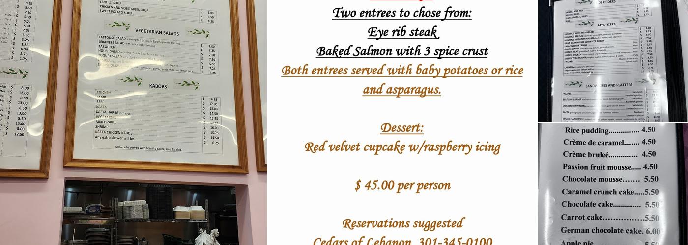 Cedars of Lebanon Menu