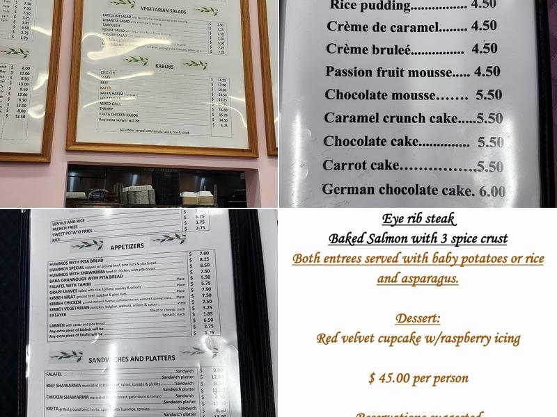 Cedars of Lebanon Menu