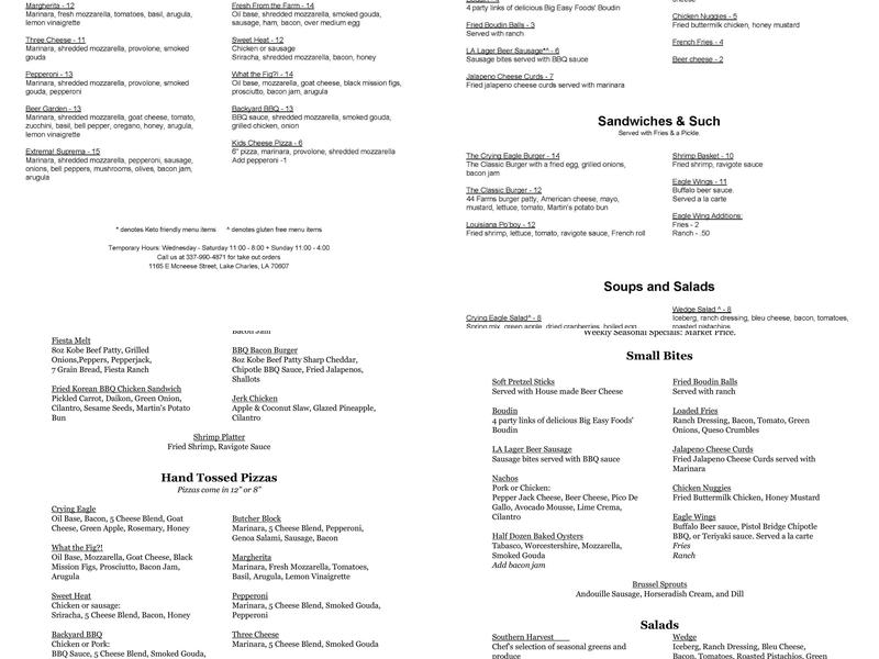 Crying Eagle Brewing Company Menu