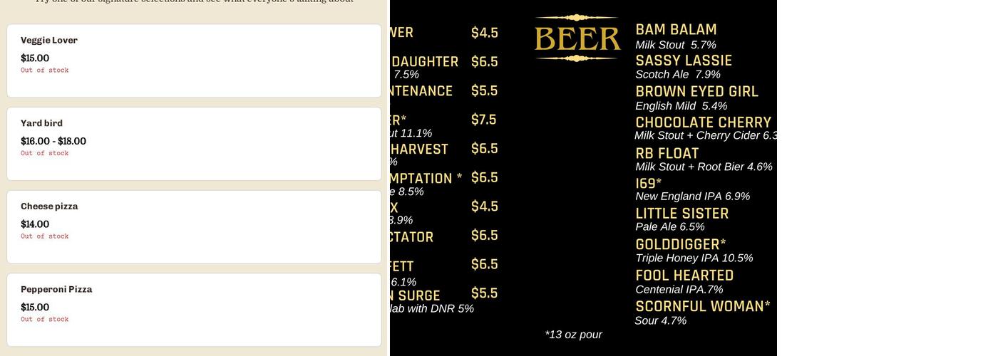 Tenacity Brewing Menu