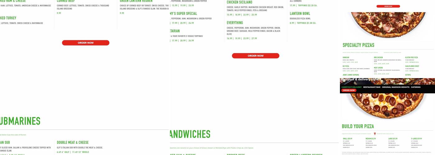 Green Lantern Pizza Menu