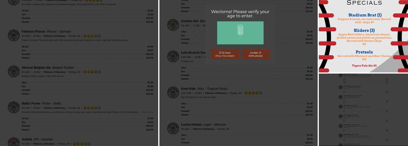 Fillmore 13 Brewery Menu