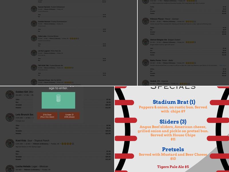 Fillmore 13 Brewery Menu