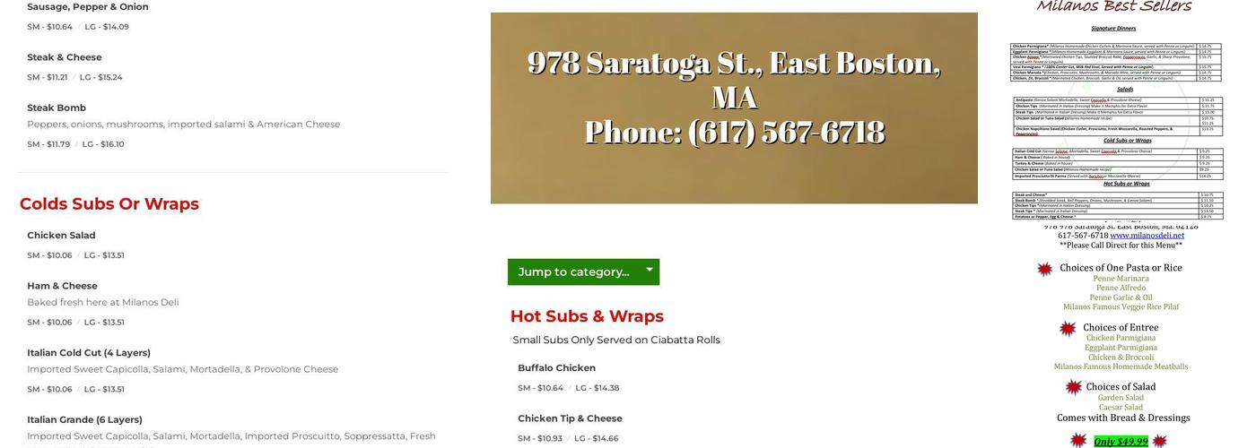 Milano's Delicatessen Menu