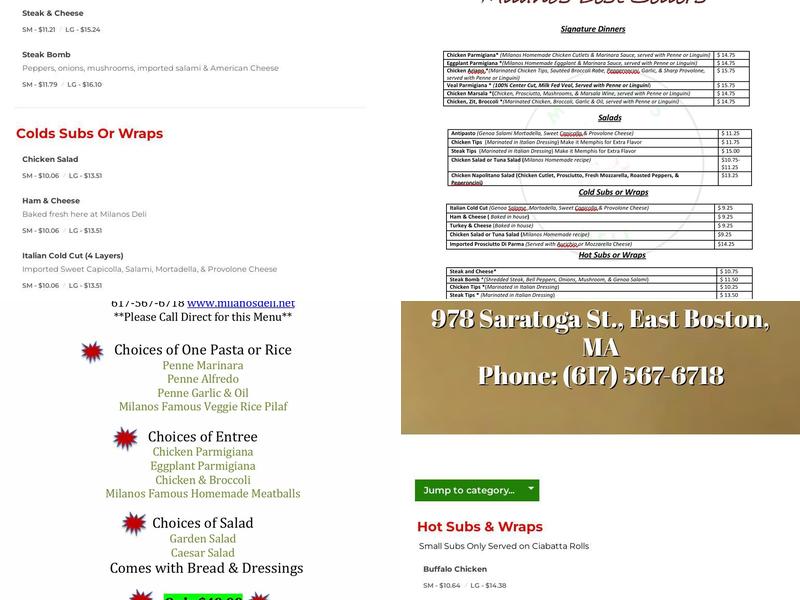 Milano's Delicatessen Menu