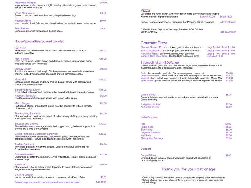 Spare Time Tavern Menu