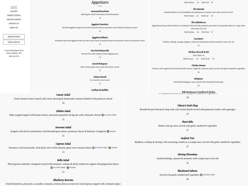 Vilorio’s Italian Bistro Menu