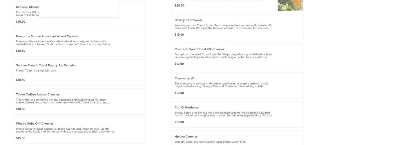 Tie & Timber Beer Co. Menu