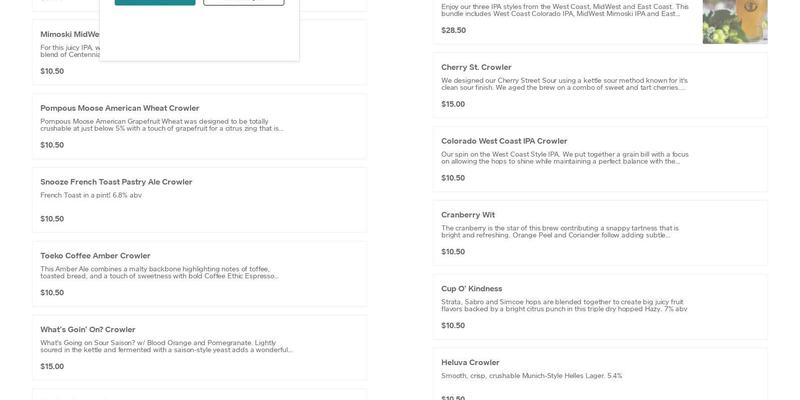 Tie & Timber Beer Co. Menu