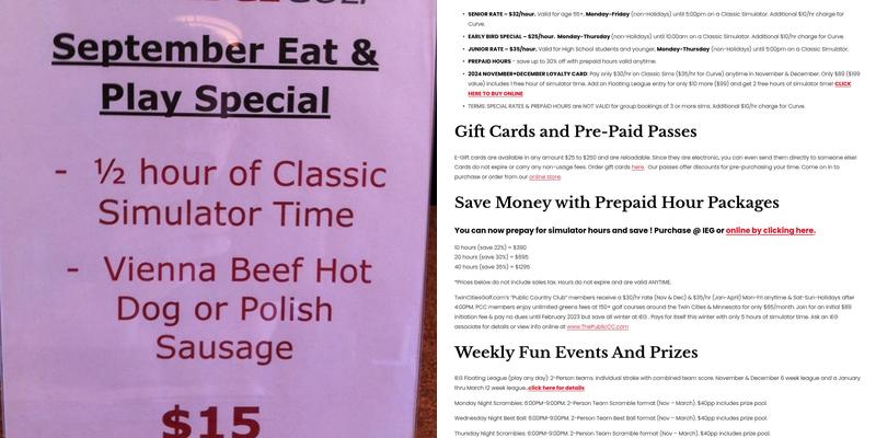 Inside Edge Golf Menu