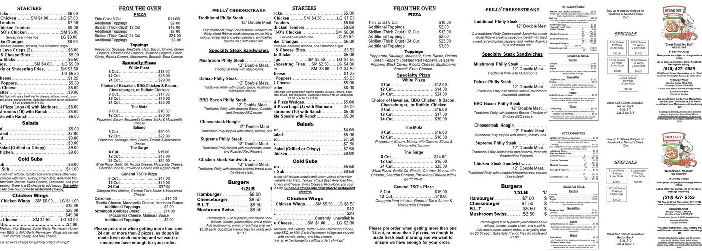 Nelsons Steak Out Menu