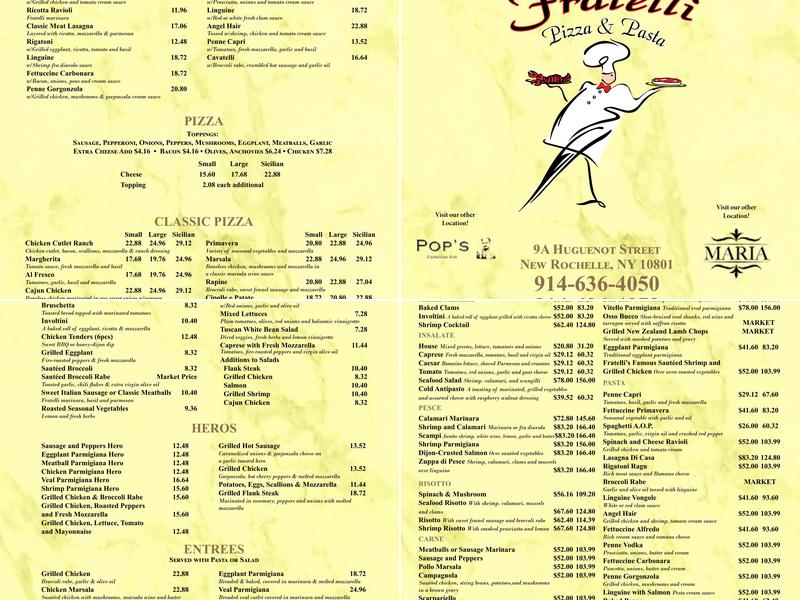 Fratelli Pizza & Pasta Menu