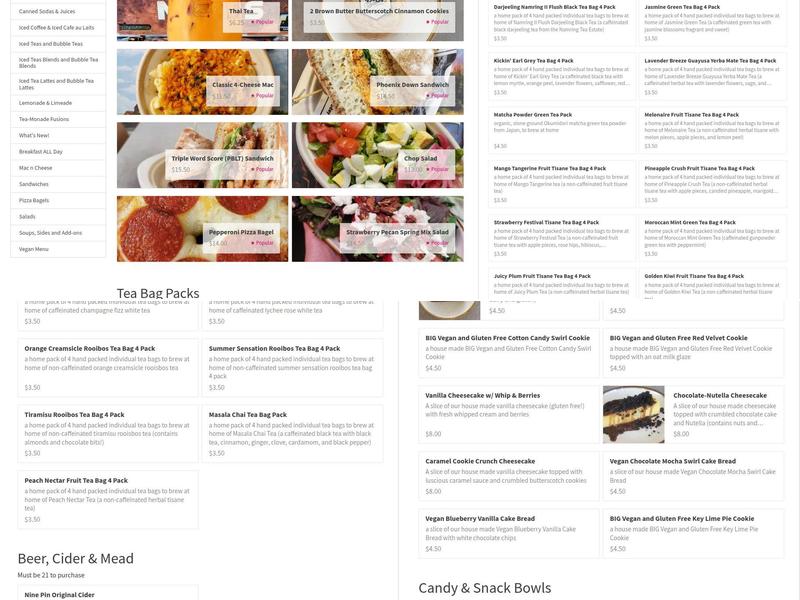 Bard and Baker Board Game Cafe Menu