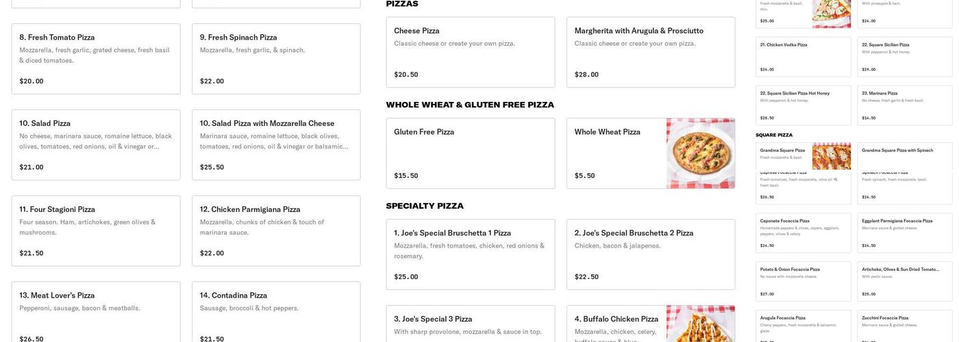 Joe's Pizza Menu