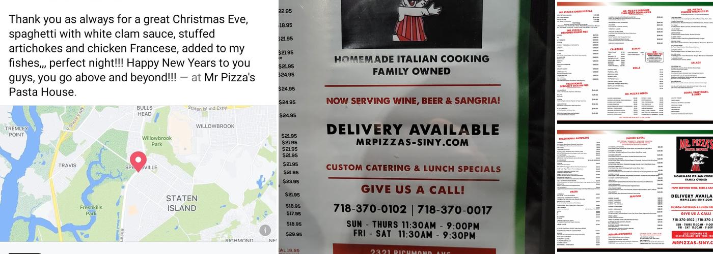 Mr Pizza's Pasta House Menu