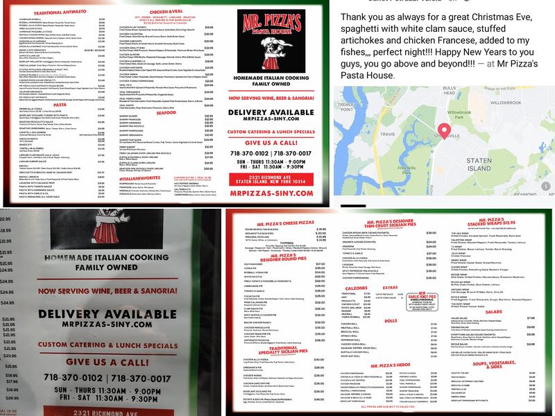 Mr Pizza's Pasta House Menu