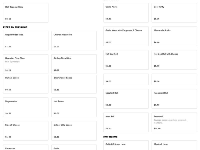 S & S Calabro Pizzeria Menu