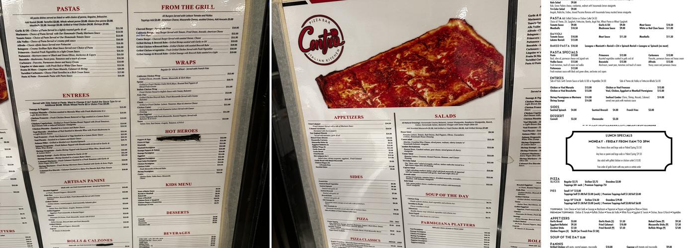 Centro Pizza Bar & Italian Kitchen Menu