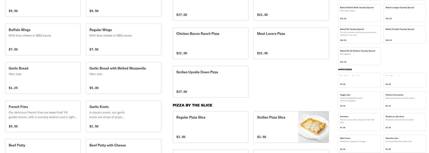 Fratelli's Pizzeria Menu