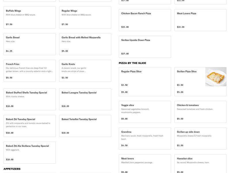 Fratelli's Pizzeria Menu