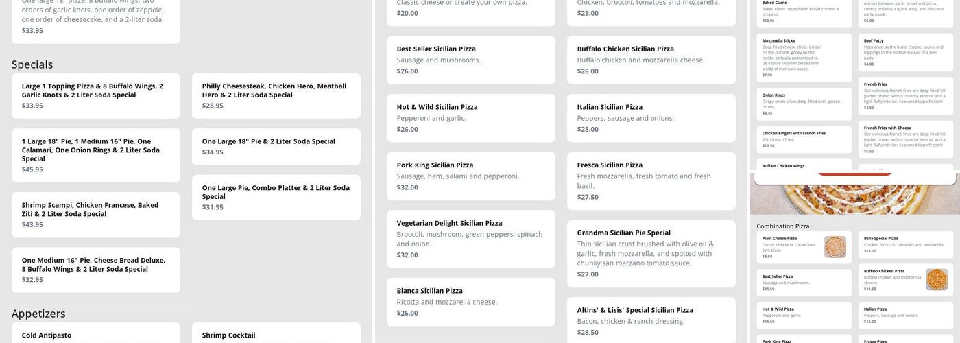 Bella Pizza Menu