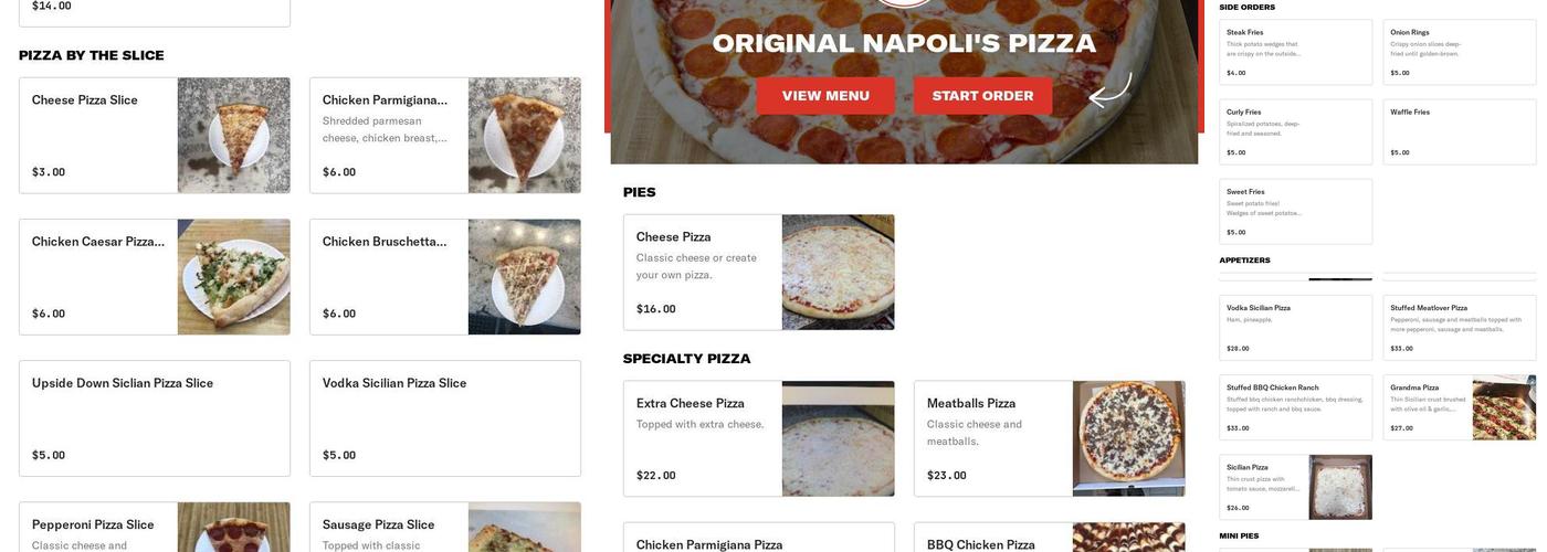 Original Napoli's Pizza Menu