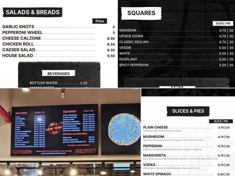 Made in New York Pizza Menu