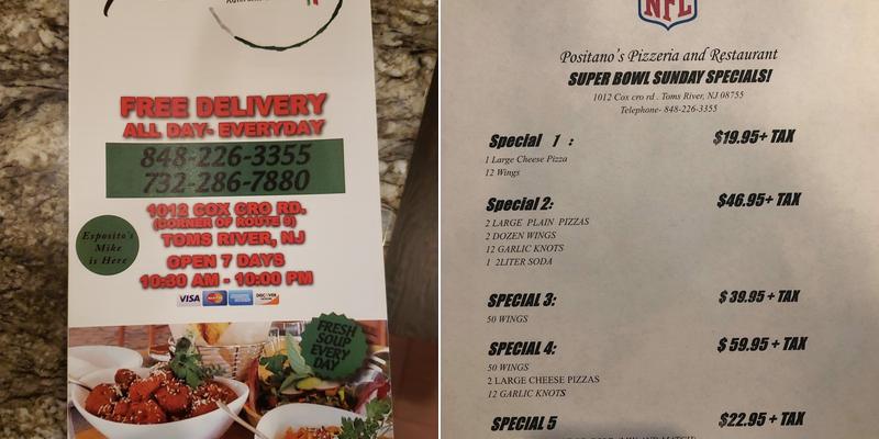 Positano Restaurant Menu