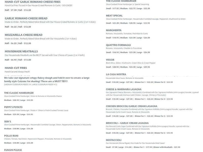 La Casa Pizzaria Westgate Menu