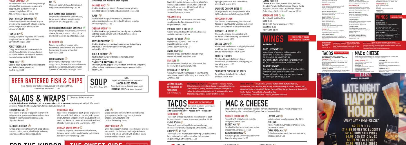 Good Life Sports Bar & Grill - Papillion Menu