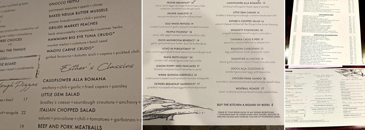 Esther's Kitchen Menu