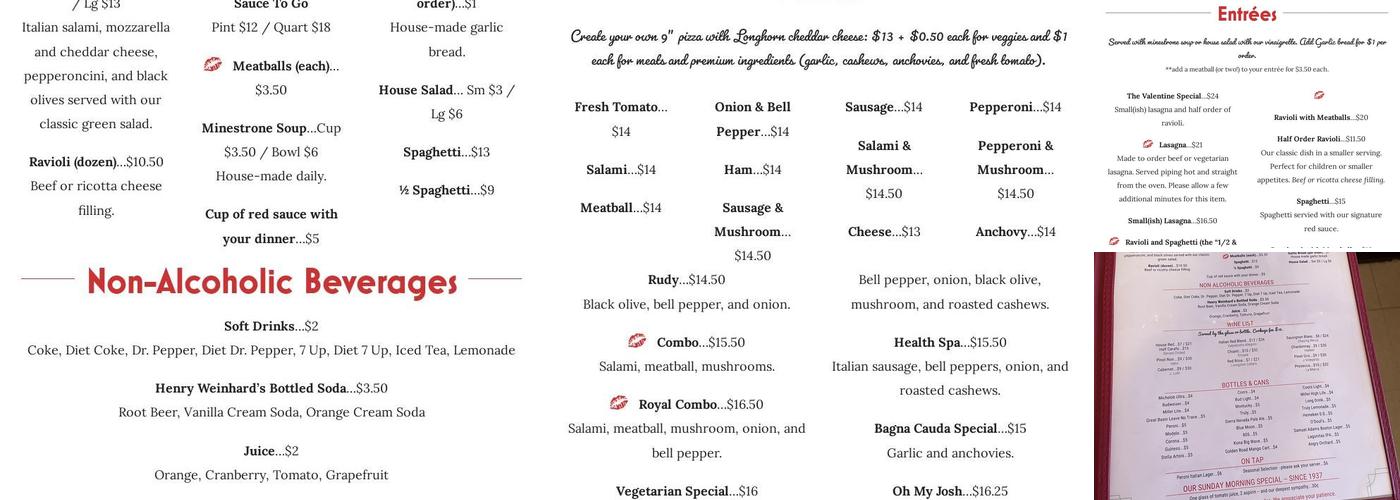 Casale's Halfway Club Menu