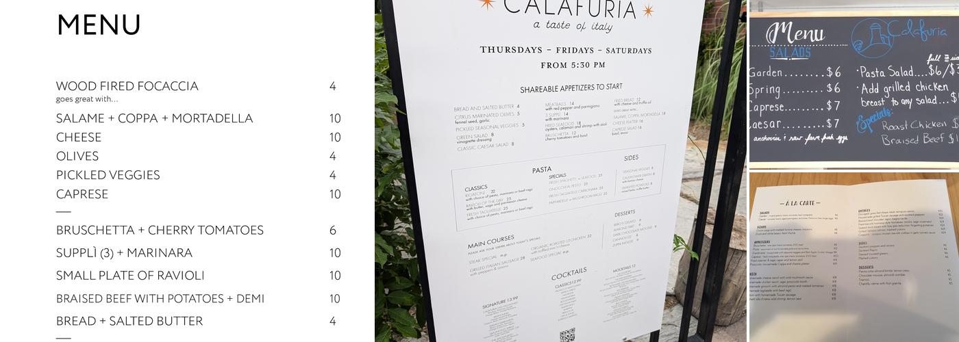 Calafuria Menu