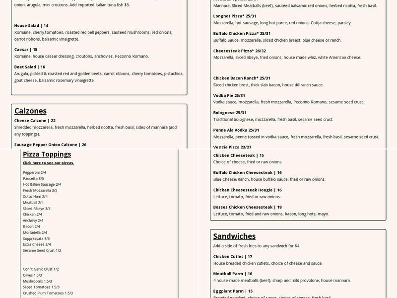 WOOD STREET PIZZA Menu