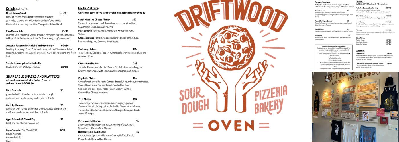 Driftwood Oven Menu