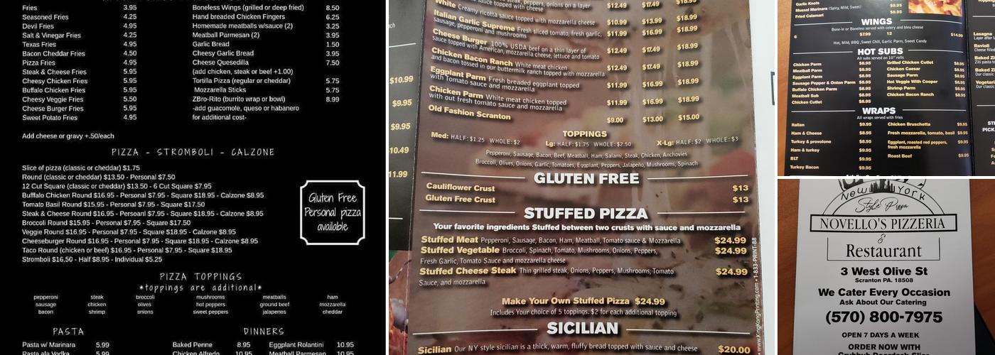 Novello's Pizzeria & Restaurant Menu
