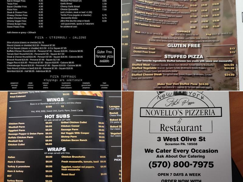 Novello's Pizzeria & Restaurant Menu