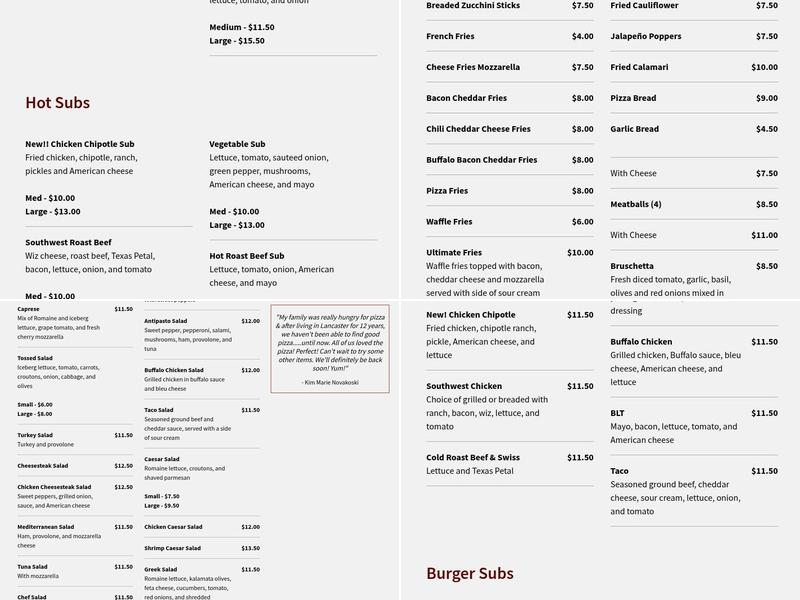 Salt & Pepper Italian Bistro Pizza Menu