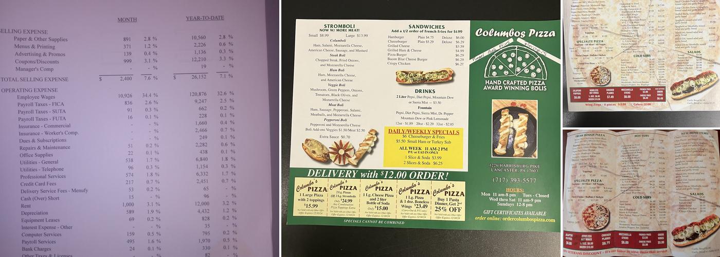Columbo's Pizza Menu
