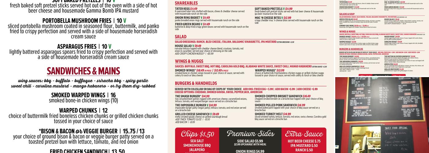 Warped Wing Brewing Company Menu