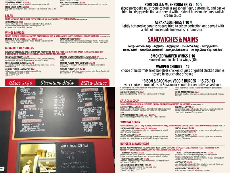 Warped Wing Brewing Company Menu