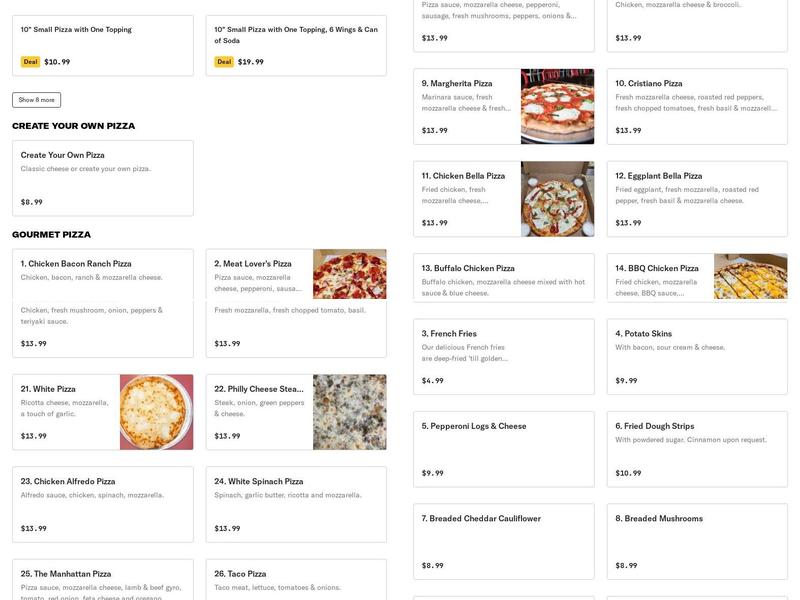 Manhattan Pizza & Wings Menu