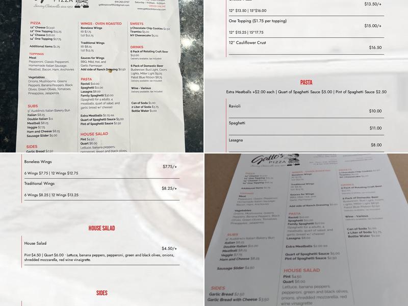 Gatto's Pizza Menu