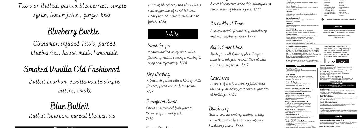1285 Winery Menu