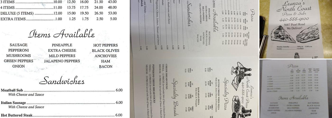 Leanza's North Coast Pizza & Subs Menu