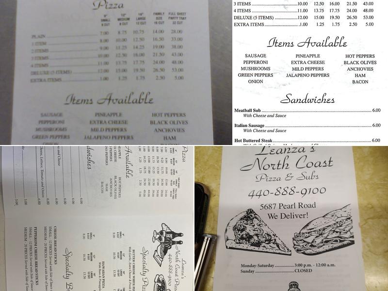 Leanza's North Coast Pizza & Subs Menu