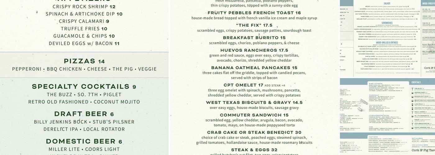 Cork & Pig Tavern Las Colinas Menu