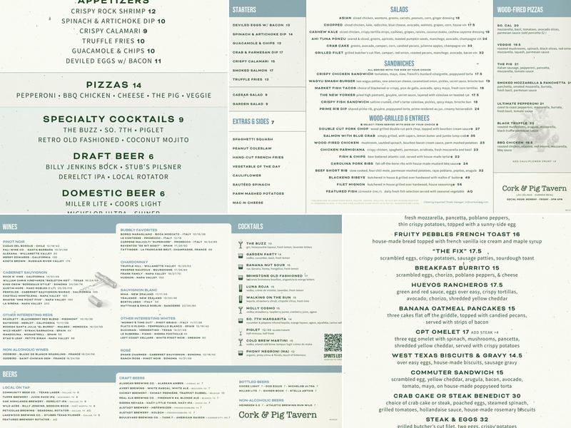 Cork & Pig Tavern Las Colinas Menu