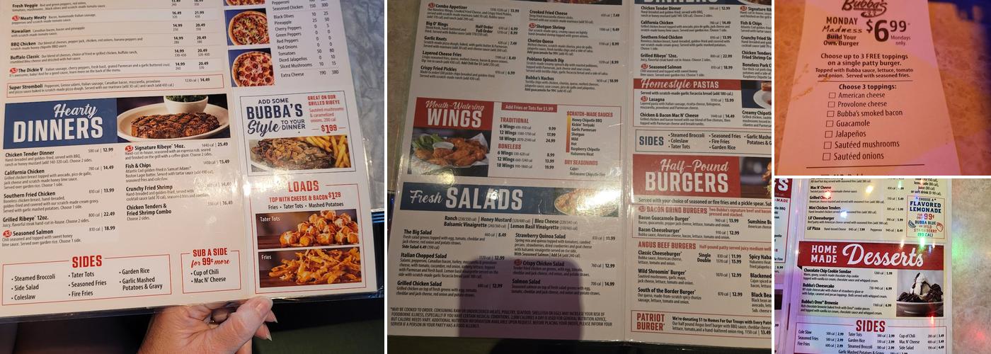 Bubba's 33 Menu