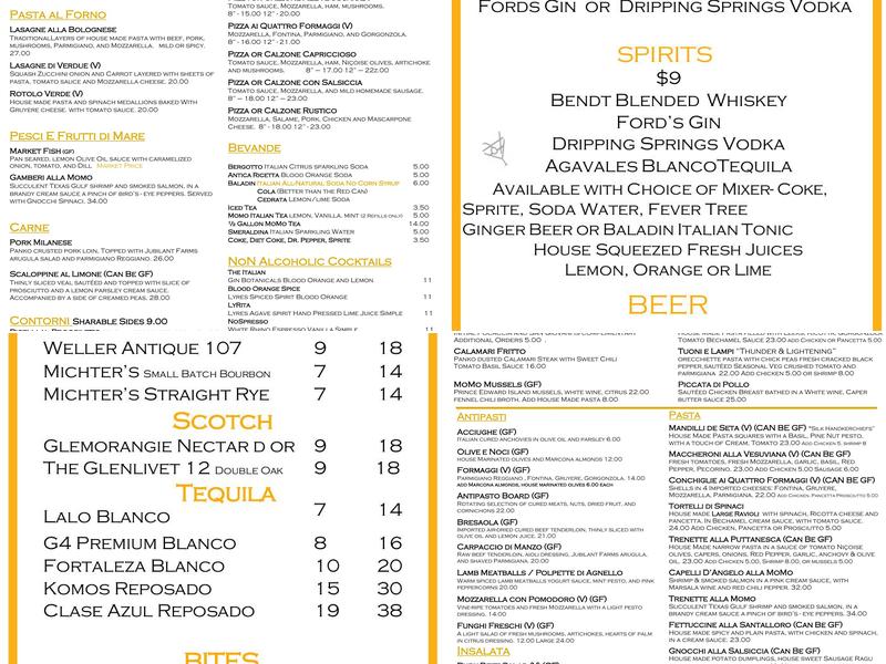 MoMo Italian Kitchen - Lake Highlands Menu